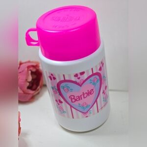 Vintage 1997 Barbie Pink and White Heart Thermos. Barbie Thermo
